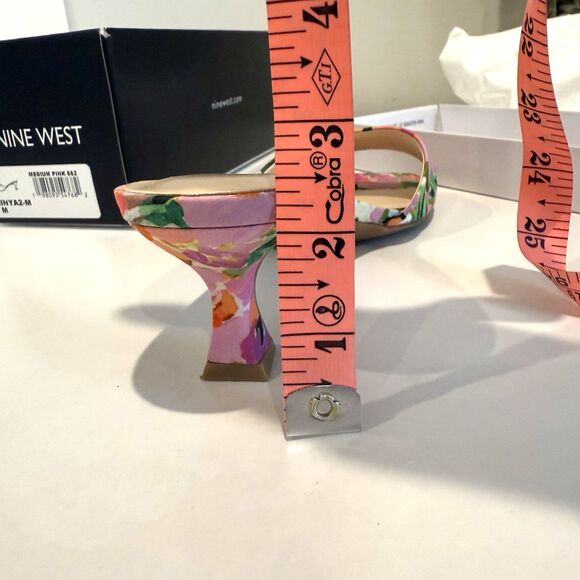 Nine West Kitten Heels Luvlie Slide Slip On Sandal Pink Floral Square Toe 9M - Picture 6 of 10